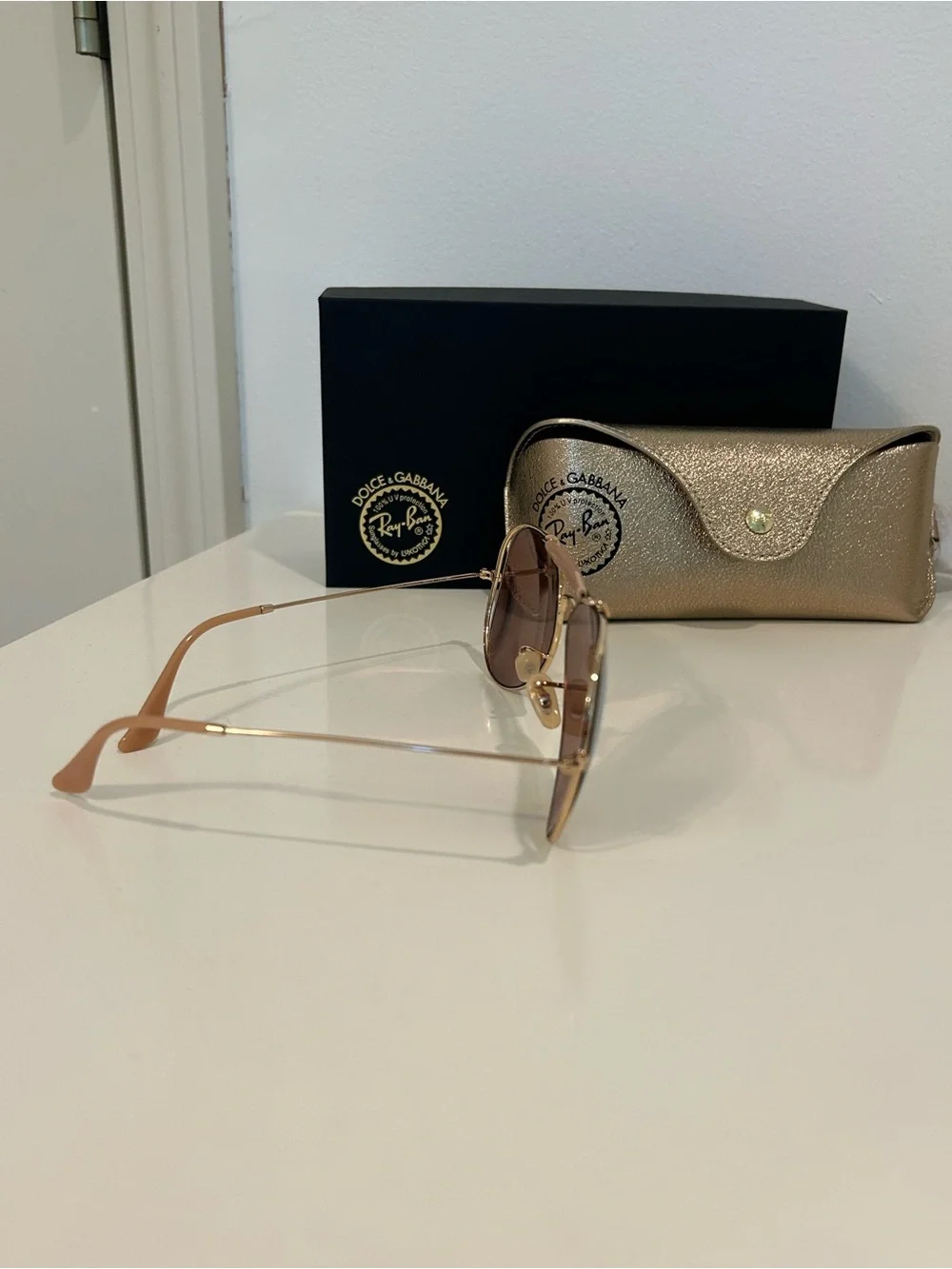 Dolce & Gabbana & Ray Ban collab Rose Gold Metal Aviator Sunglasses